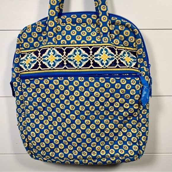 Vera Bradley Riviera Blue Tall Tote Purse School Computer Front Pockets - Picture 8 of 13